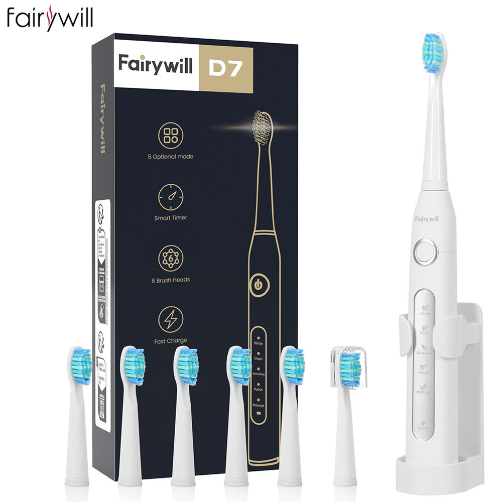 Electric Toothbrush USB Rechargeable 6 Brush Heads 5 Modes Timer